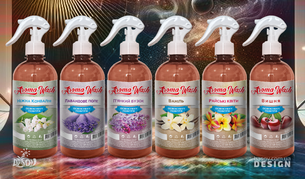 Етикетки освіжувач повітря Aroma Wash розробка дизайну