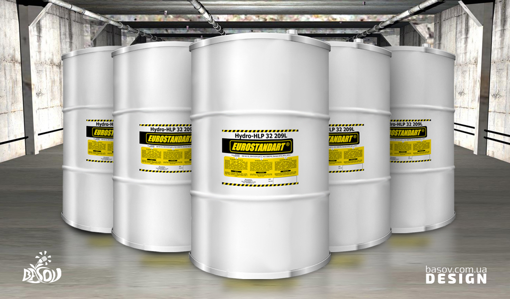 Етикетки гідравлічних масел Eurostandart для бочок, розробка дизайну.