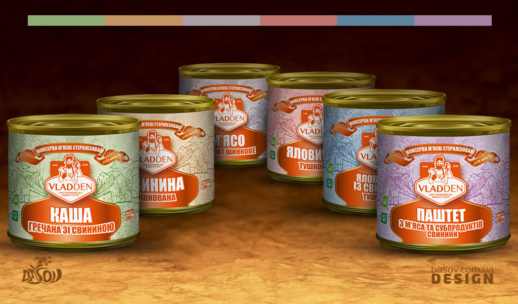 Етикетки консерви м’ясні стерилізовані компанії Vladden розробка дизайну.