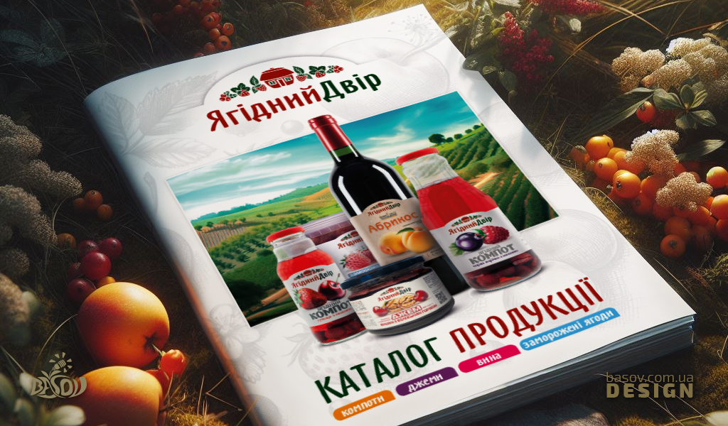 Каталог продукції компоти джеми вина Ягідний Двір розробка дизайну