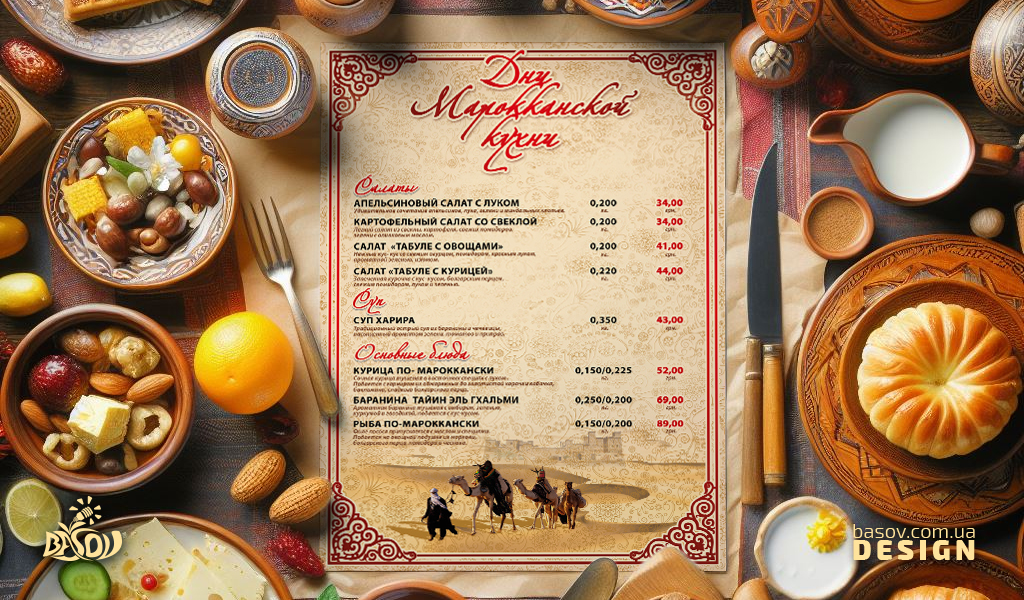 Листівка меню дні марокканської кухні для ресторану розробка дизайну