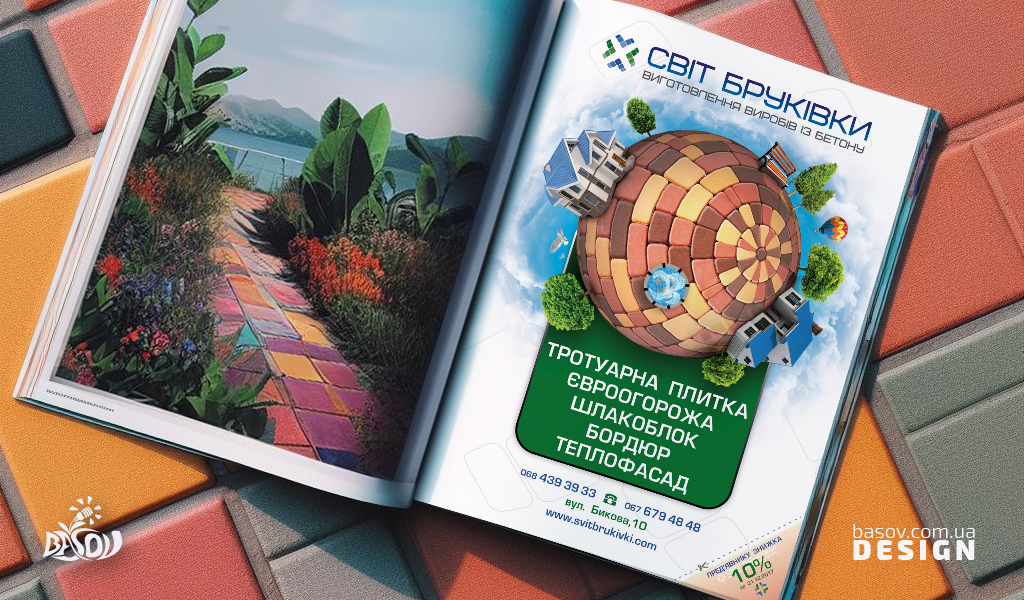 Рекламна смуга компанії з виробництва бетонних виробів Світ Бруківки розробка дизайну